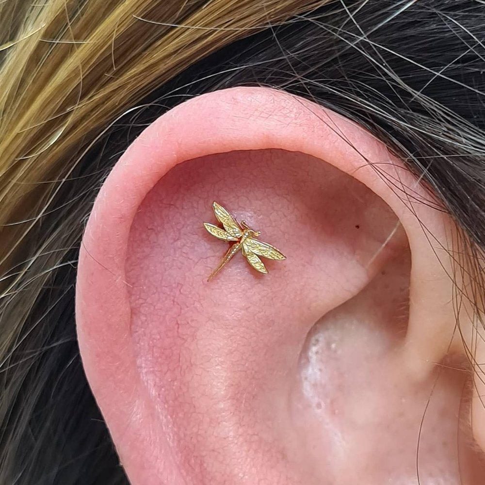 Anatometal 18k Yellow Gold Dragonfly Threaded End Piercing, 18-gauge